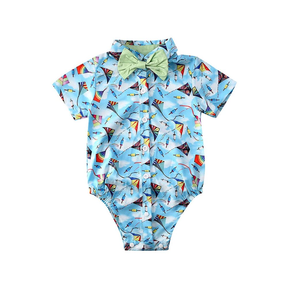 Andannby Toddler Baby Boys Flamingo Rompers Bow-Tie Button-Down Bodysuit Casual Clothes (Blue Kite, 18-24 M)