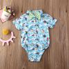 Andannby Toddler Baby Boys Flamingo Rompers Bow-Tie Button-Down Bodysuit Casual Clothes (Blue Kite, 18-24 M) view 2