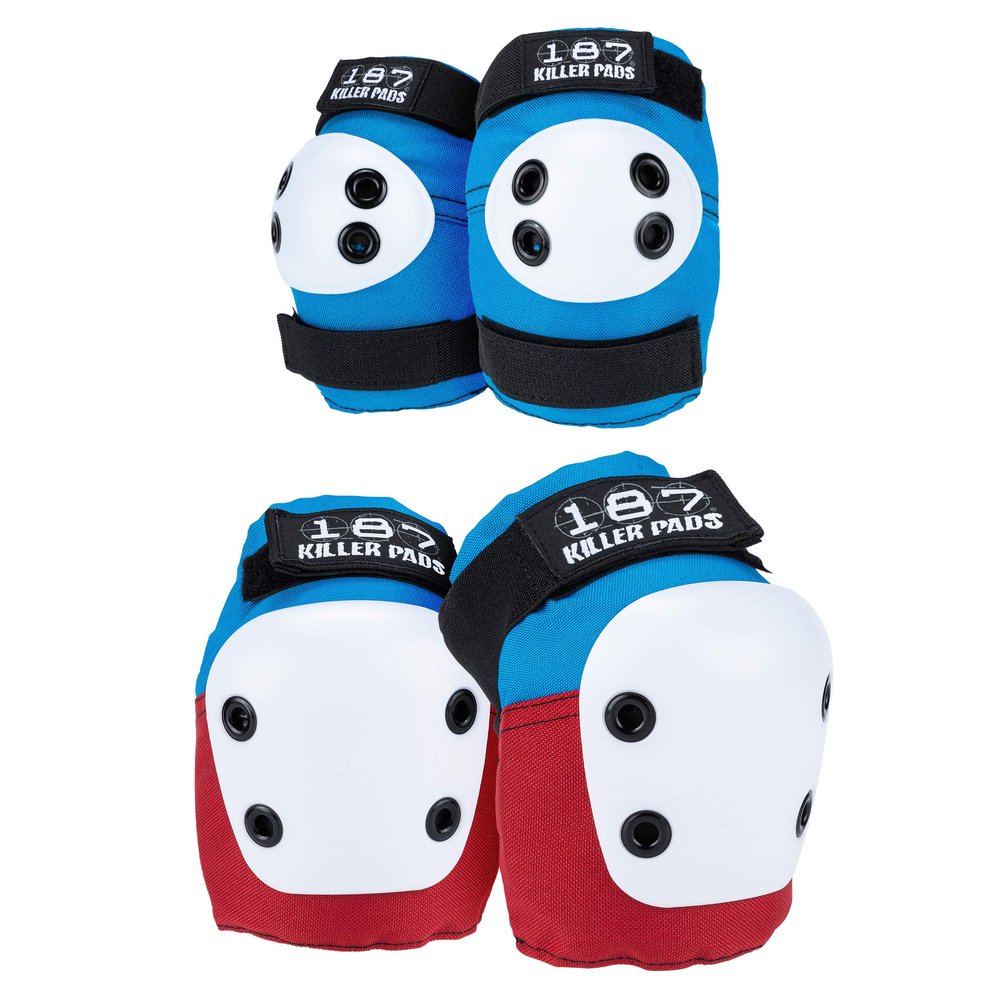 187 Killer Pads Knee Pads, Elbow Pads Combo Pack, Red/White/Blue, Small/Medium