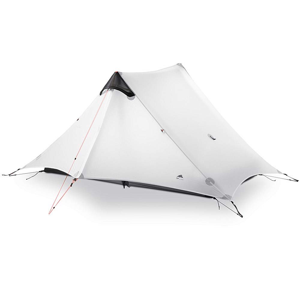 3F UL GEAR Lanshan 2 Person Tent Hiking Ultralight Camping Tent Professional 15D Silnylon Rodless Trekking Pole Tent Waterproof Backpacking Outdoor for Camping, Bivvy (2P Gray 4 Season)