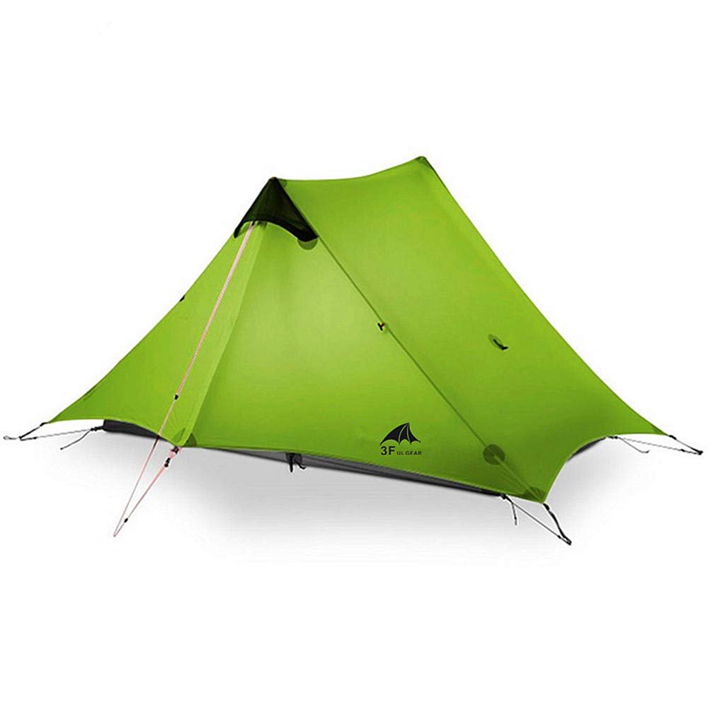 3F UL GEAR Lanshan 2 Two Person Tent Person Outdoor Ultralight Camping Tent Professional 15D Silnylon Rodless Trekking Pole Tent Waterproof Backpacking for Camping, Hiking Bivvy(2P Green 3 Season)