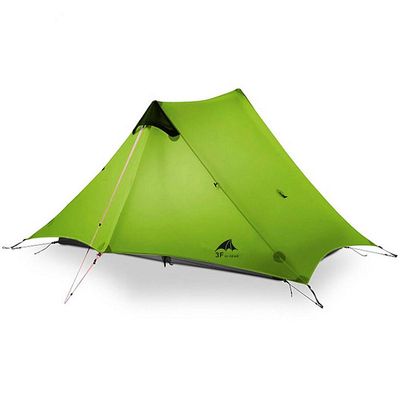 3F UL GEAR Lanshan 2 Two Person Tent 1 Hiking Ultralight Camping Tent Professional 15D Silnylon Rodless Trekking Pole Tent Waterproof Backpacking Outdoor for Camping, Bivvy (2P Green 4 Season)