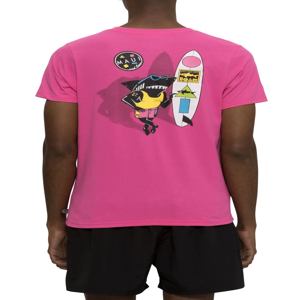 Maui AND Sons Sharkman T-Shirt for Men & Women | Classic Neon Pink Short Sleeve Crew Neck Graphic Tee Inspired by California Surf Culture & Designed for Everyday Comfort (Large)