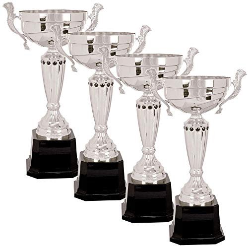 On Top Awards - Gold with Black Base Metal Trophy Cup Award - 5 Sizes - Gold or Silver (Silver 15.50" - Pack of 4)