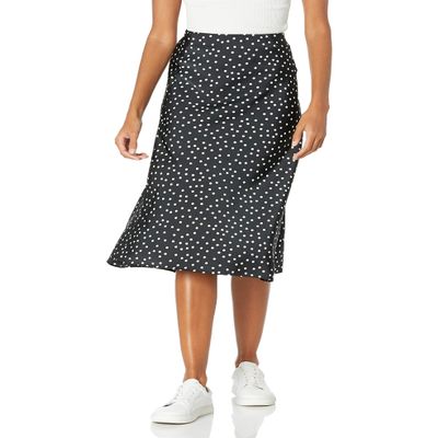 The Drop Women's Maya Silky Slip Skirt, Black/White Polka Dot Print, 2X, Plus Size
