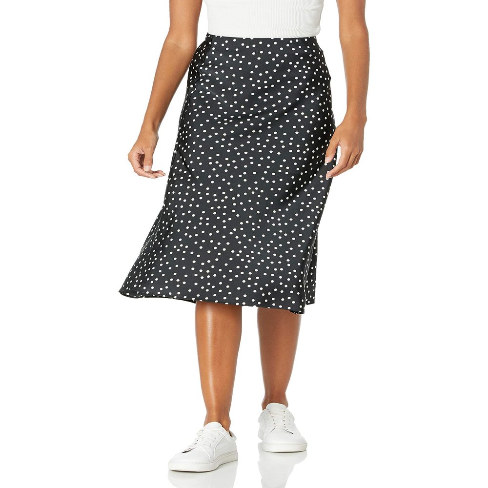 The Drop Women's Maya Silky Slip Skirt, Black/White Polka Dot Print, 2X, Plus Size