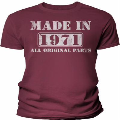 1971 Birthday Shirt for Men - Made in 1971 All Original Parts - 55th Birthday Gift - Maroon-4X