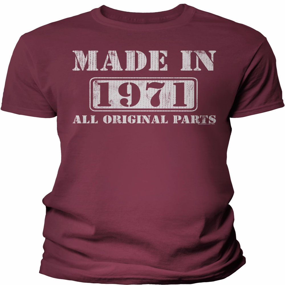 1971 Birthday Shirt for Men - Made in 1971 All Original Parts - 55th Birthday Gift - Maroon-4X
