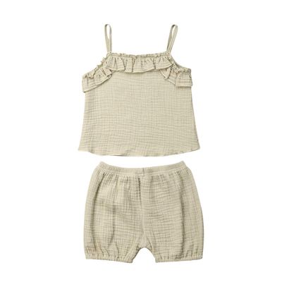 Newborn Baby Girl Shorts Set Outfit Set Straps Tees Tanks Tops Short Pants Organic Summer Clothes (Light Grey, 3-9 Months)