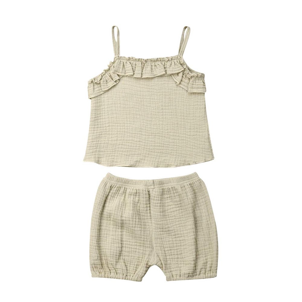 Newborn Baby Girl Shorts Set Outfit Set Straps Tees Tanks Tops Short Pants Organic Summer Clothes (Light Grey, 3-9 Months)