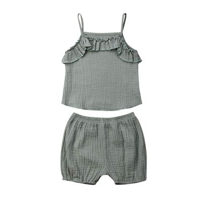 Newborn Baby Girl Shorts Set Outfit Set Straps Tees Tanks Tops Short Pants Organic Summer Clothes (Light Green, 3-9 Months)