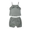 Newborn Baby Girl Shorts Set Outfit Set Straps Tees Tanks Tops Short Pants Organic Summer Clothes (Light Green, 3-9 Months) view 1