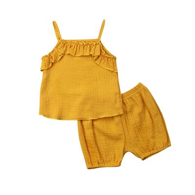 Newborn Baby Girl Shorts Set Outfit Set Straps Tees Tanks Tops Short Pants Organic Summer Clothes (Orange, 18-24 Months)