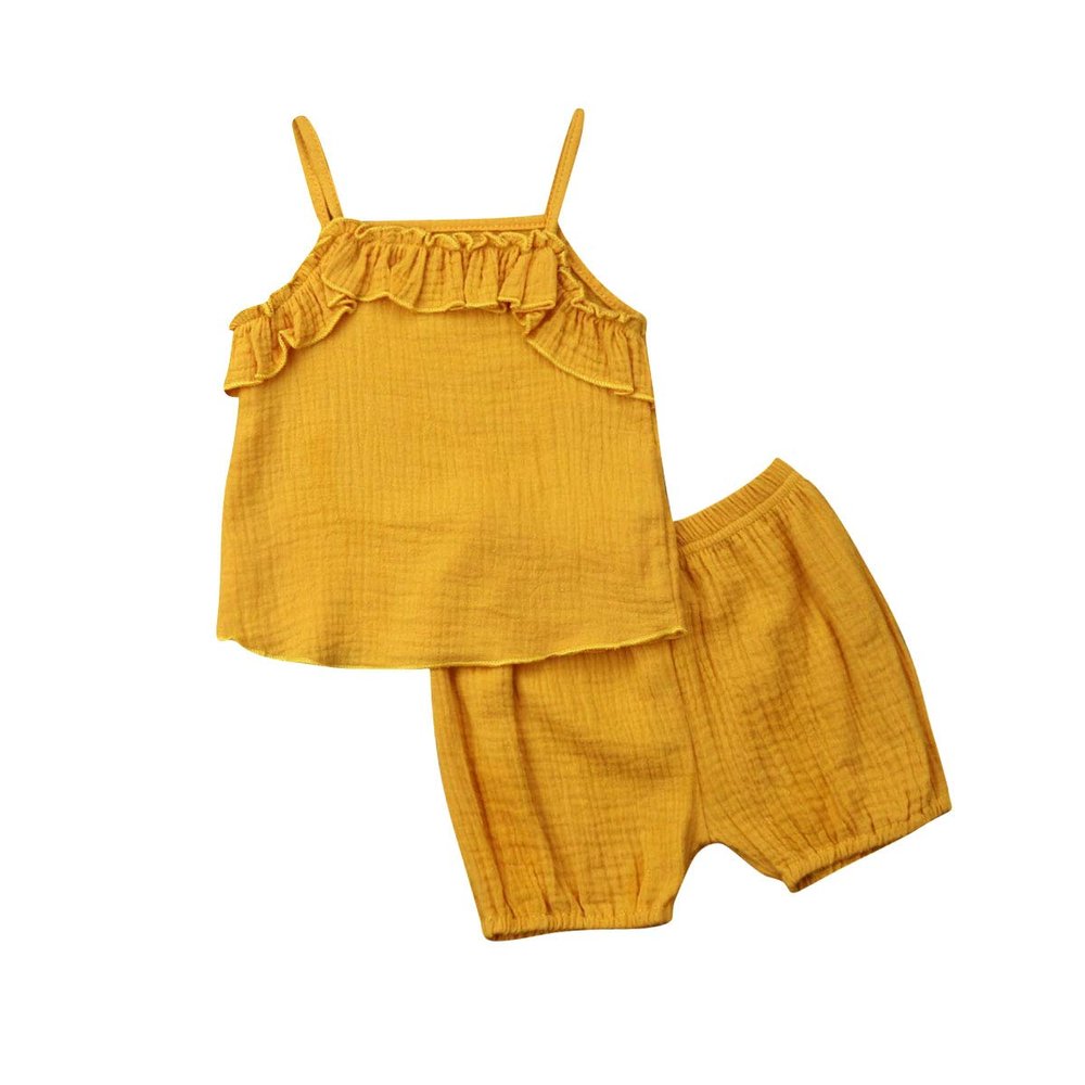Newborn Baby Girl Shorts Set Outfit Set Straps Tees Tanks Tops Short Pants Organic Summer Clothes (Orange, 18-24 Months)