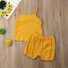 Newborn Baby Girl Shorts Set Outfit Set Straps Tees Tanks Tops Short Pants Organic Summer Clothes (Orange, 18-24 Months) view 2