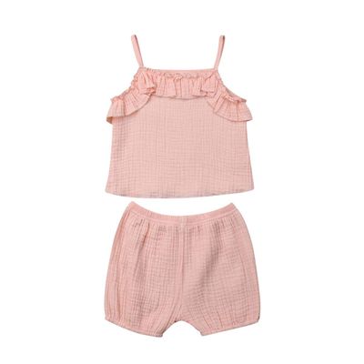 Newborn Baby Girl Shorts Set Outfit Set Straps Tees Tanks Tops Short Pants Organic Summer Clothes (Pink, 2T-3T)