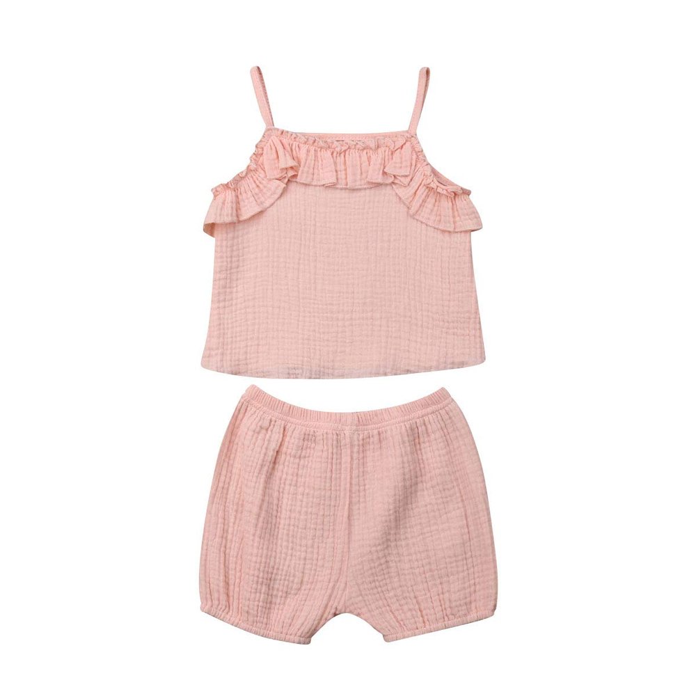 Newborn Baby Girl Shorts Set Outfit Set Straps Tees Tanks Tops Short Pants Organic Summer Clothes (Pink, 2T-3T)