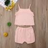 Newborn Baby Girl Shorts Set Outfit Set Straps Tees Tanks Tops Short Pants Organic Summer Clothes (Pink, 2T-3T) view 2