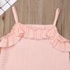 Newborn Baby Girl Shorts Set Outfit Set Straps Tees Tanks Tops Short Pants Organic Summer Clothes (Pink, 2T-3T) view 3