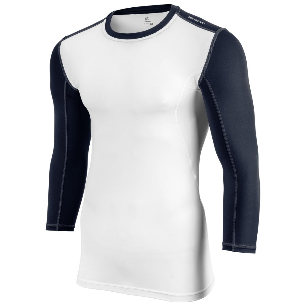 Champro Compression Three Quarter Sleeve, Adult 2X-Large, White, Navy
