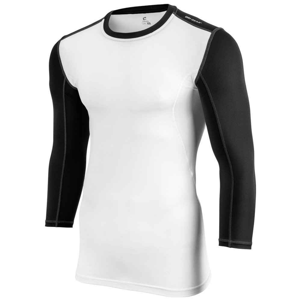 Champro Compression Three Quarter Sleeve, Adult X-Large, White, Black