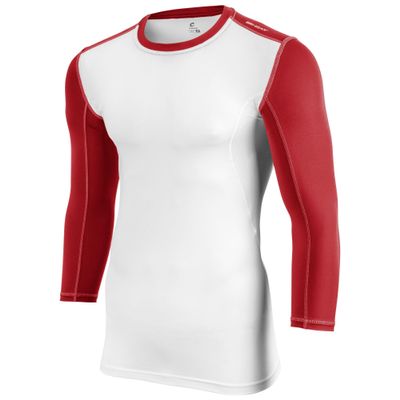 Champro Compression Three Quarter Sleeve, Adult 2X-Large, White, Scarlet