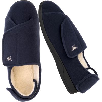 EUROPEAN SOFTEST Men's 80-D Memory Foam Diabetic Slipper with Adjustable Closure, Extra Wide Width Comfy Warm Plush Fleece Arthritis Edema Swollen Diabetic House Shoes Machine Washable, Anti-Slip Sole