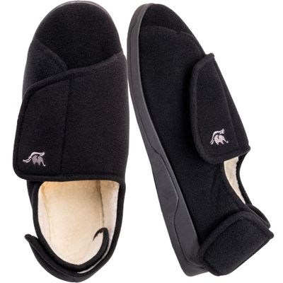 EUROPEAN SOFTEST Memory Foam Diabetic Slippers for Men with Adjustable Closure, Extra Wide Comfy Warm Plush Fleece Arthritis Edema Swollen Diabetic House Shoes Machine Washable with Anti Slip Sole
