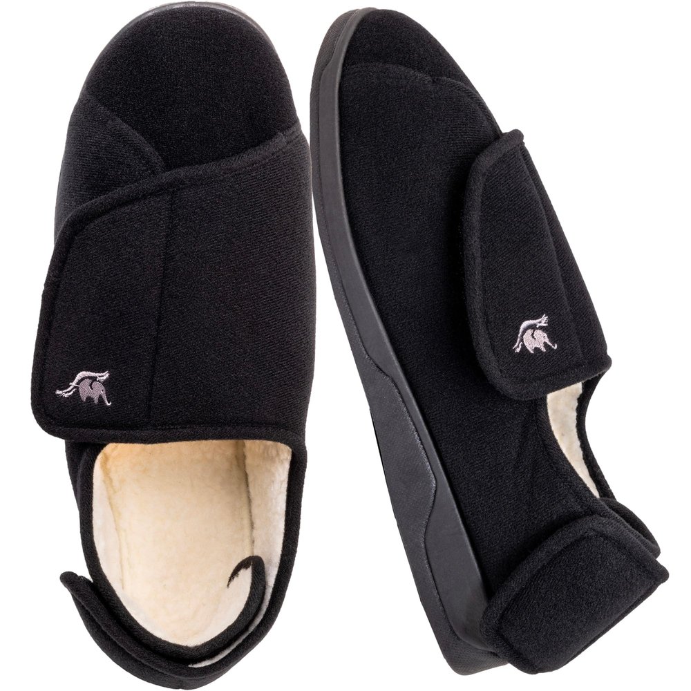 EUROPEAN SOFTEST Diabetic Slippers for Men with Adjustable Closure and Comfy Memory Foam, Extra Wide Plush Fleece Arthritis Edema Swollen Diabetic House Shoes Machine Washable with Anti Slip Sole