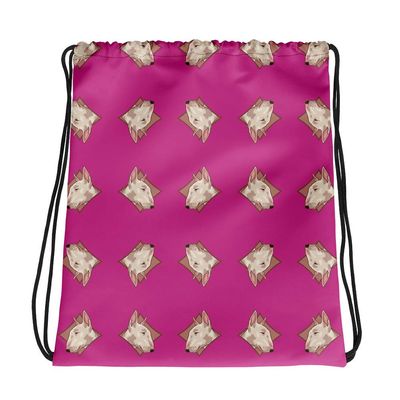 Lolamart Bull Terrier Diamond Logo All Over Prints Reflect Pink Drawstring Bags