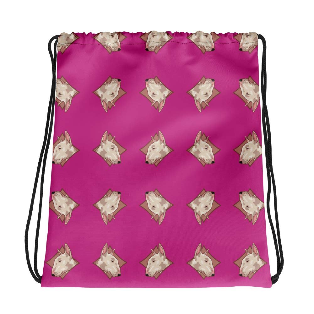 Lolamart Bull Terrier Diamond Logo All Over Prints Reflect Pink Drawstring Bags