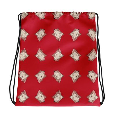Lolamart Bull Terrier Diamond Logo All Over Prints Red Drawstring Bags