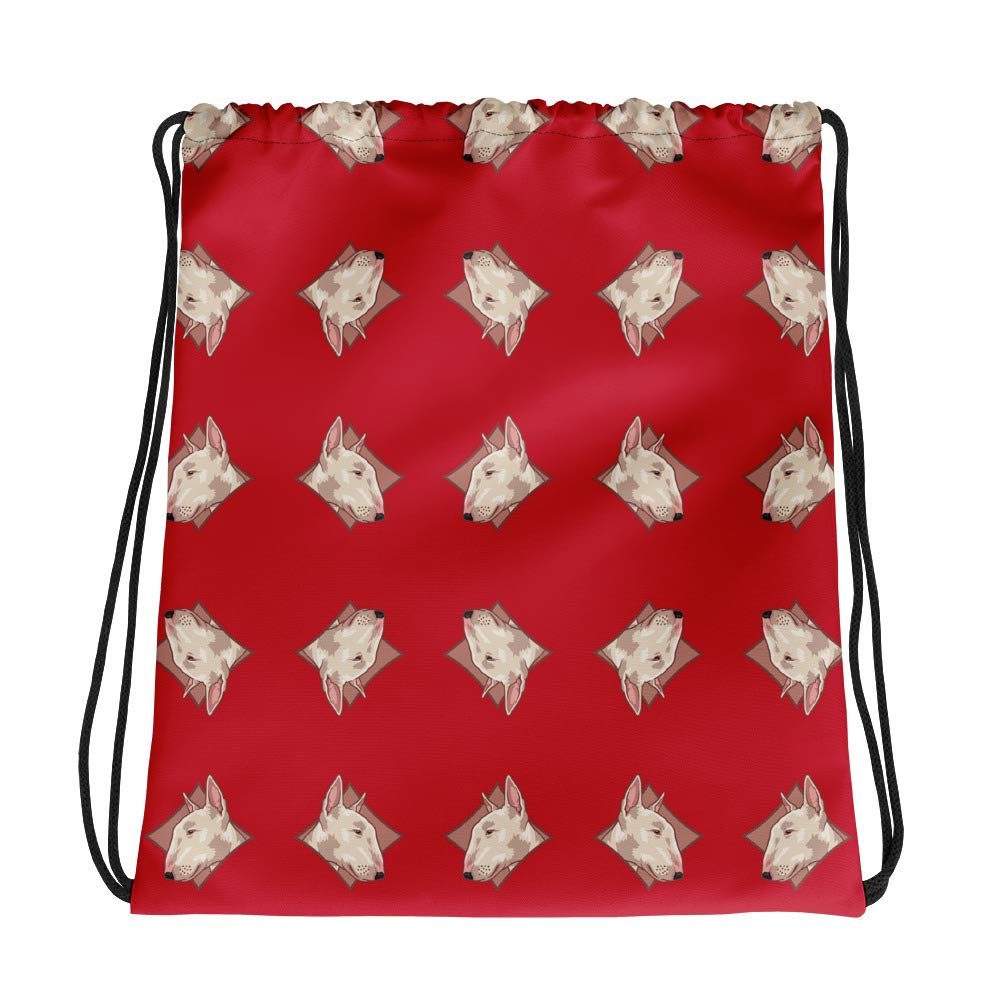 Lolamart Bull Terrier Diamond Logo All Over Prints Red Drawstring Bags