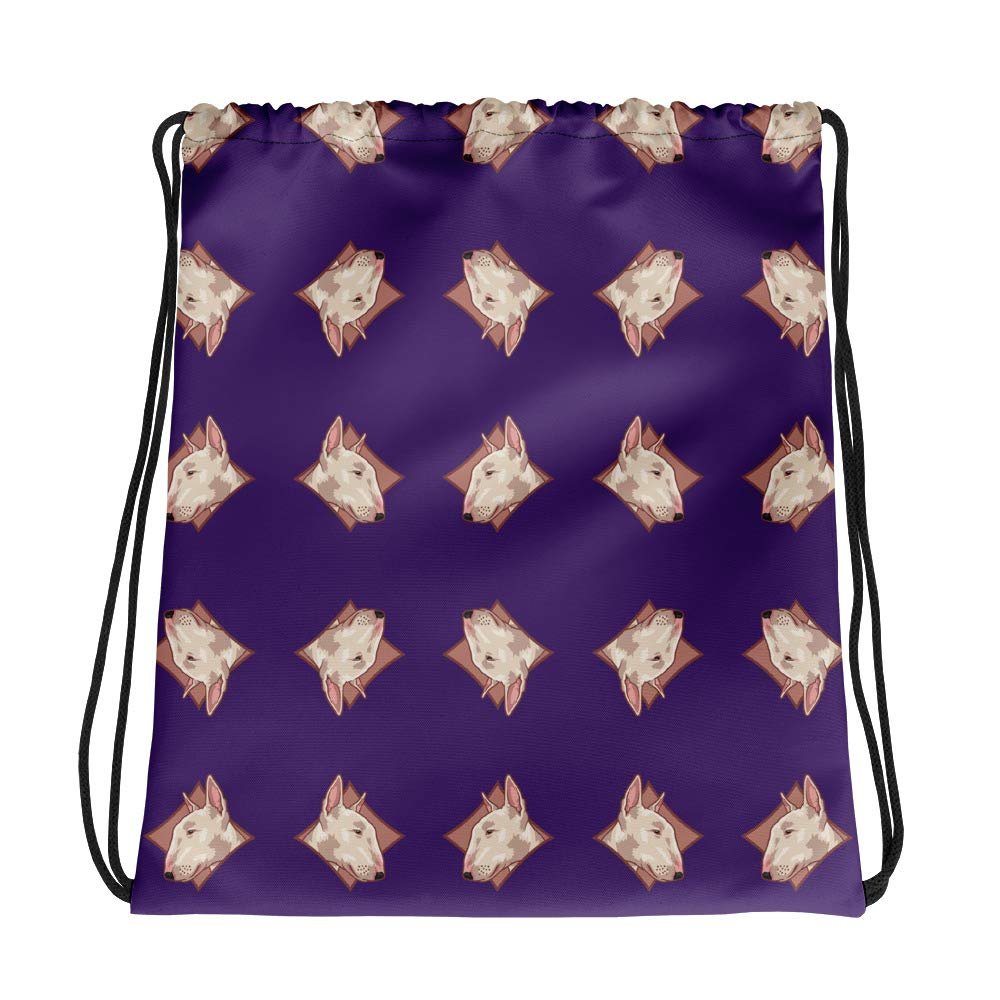 Lolamart Bull Terrier Diamond Logo All Over Prints Purple Drawstring Bags
