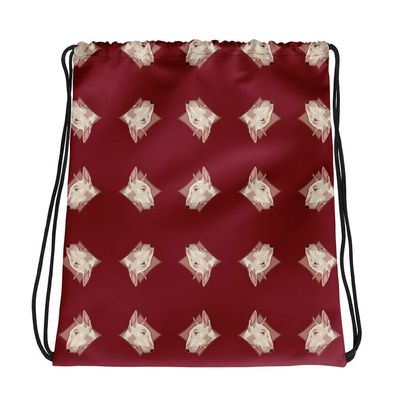 Lolamart Bull Terrier Diamond Logo All Over Prints Reflect Dark Red Drawstring Bags