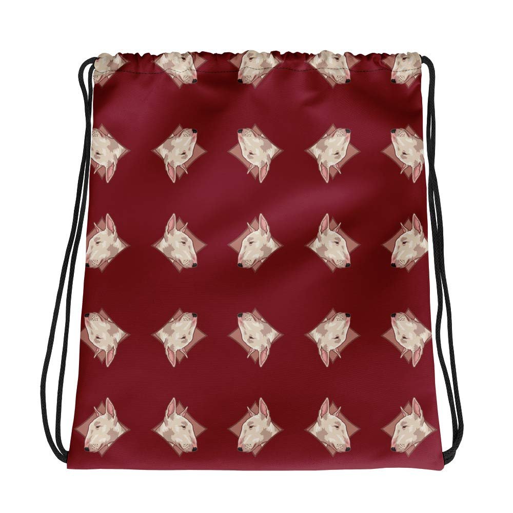 Lolamart Bull Terrier Diamond Logo All Over Prints Reflect Dark Red Drawstring Bags