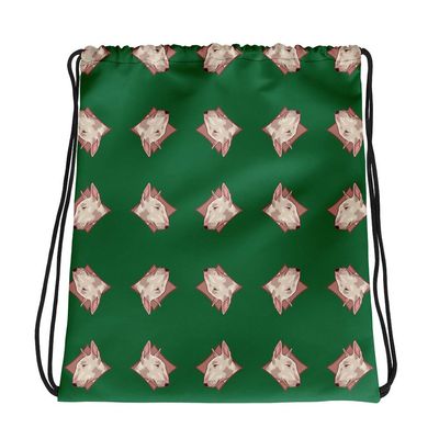 Lolamart Bull Terrier Diamond Logo All Over Prints Green Drawstring Bags