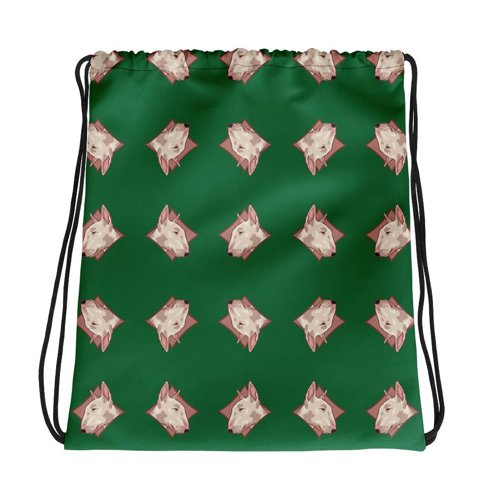 Lolamart Bull Terrier Diamond Logo All Over Prints Green Drawstring Bags