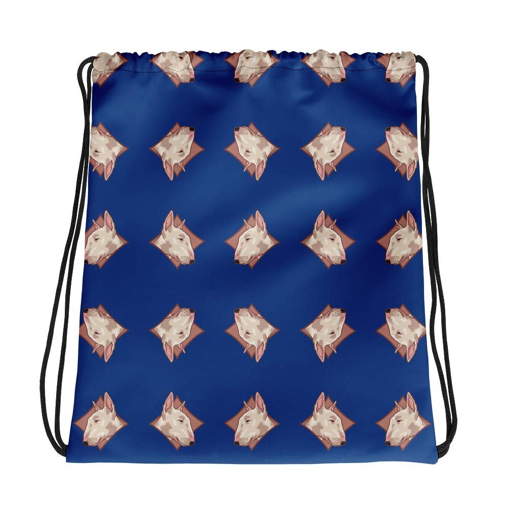 Lolamart Bull Terrier Diamond Logo All Over Prints Blue Drawstring Bags