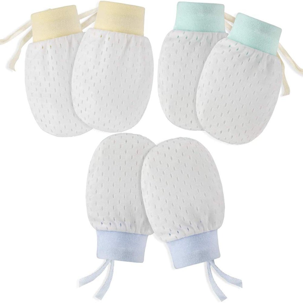 Aijian Chryvva Pack of 6 Baby Mesh Gloves Cotton No Scratch Mittens for Unisex (3Colors/0-12Months)