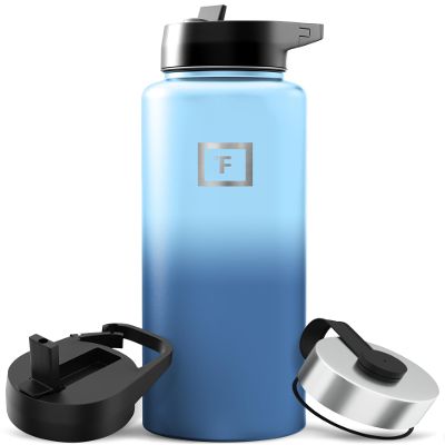 IRON FLASK Camping & Hiking Hydration Flask with Straw, Wide Mouth Insulated Stainless Steel Sports Water Bottle - 40 oz Blue Waves