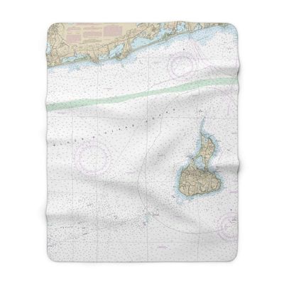 Block Island & Block Island Sound Nautical Chart Sherpa Fleece Blanket, 60" x 80"