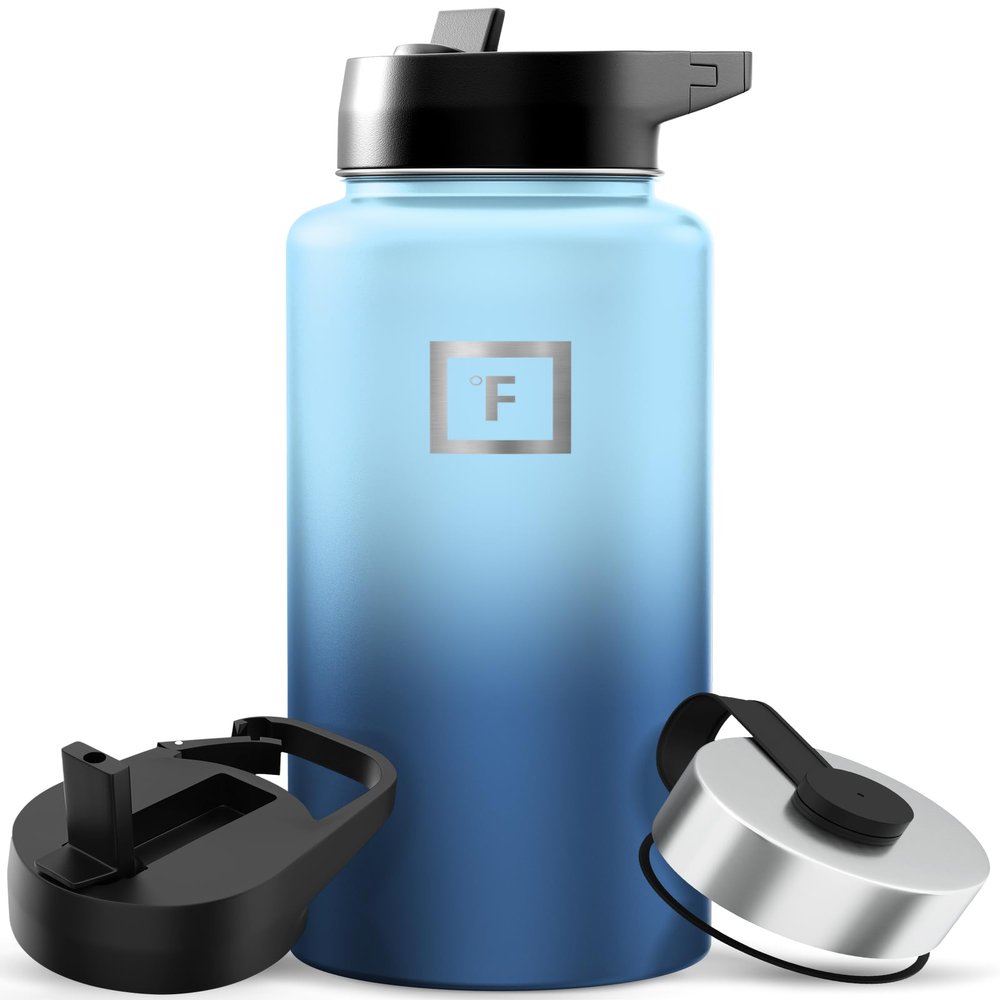IRON FLASK Camping & Hiking Hydration Flask with Straw, Wide Mouth Insulated Stainless Steel Sports Water Bottle - 32 oz Blue Waves