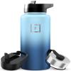 IRON FLASK Camping & Hiking Hydration Flask with Straw, Wide Mouth Insulated Stainless Steel Sports Water Bottle - 32 oz Blue Waves