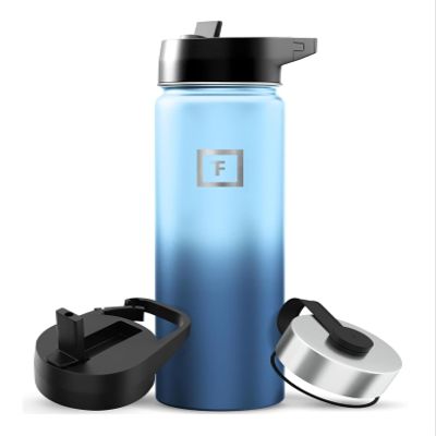 IRON FLASK Camping & Hiking Hydration Flask with Straw, Wide Mouth Insulated Stainless Steel Sports Water Bottle - 22 oz Blue Waves