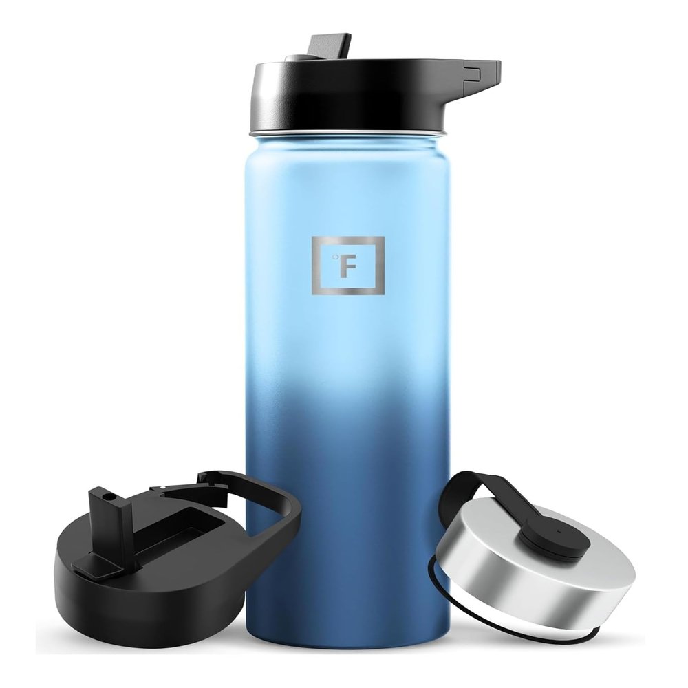 IRON FLASK Camping & Hiking Hydration Flask with Straw, Wide Mouth Insulated Stainless Steel Sports Water Bottle - 22 oz Blue Waves