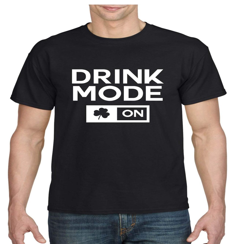ALLNTRENDS Men's T Shirt Drink Mode On St Patrick's Day Shirt Irish Shamrock Tee (S, Black)