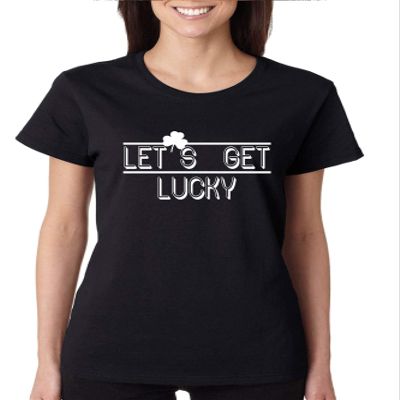 ALLNTRENDS Women's T Shirt Let's Get Lucky St Patrick's Day Shirt Irish Shamrock (L, Black)