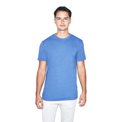 American Apparel Unisex 50/50 Crewneck Short Sleeve T-Shirt - USA Collection, Heather Lake Blue, Small
