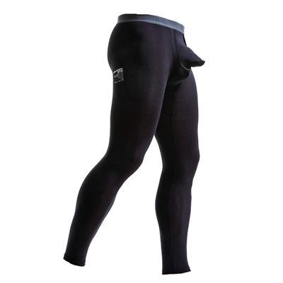 Ouruikia Men's Thermal Underwear Pants Modal Long Johns Tagless Lightweight Thermal Bottoms Separate Pouch (Black, X-Large)